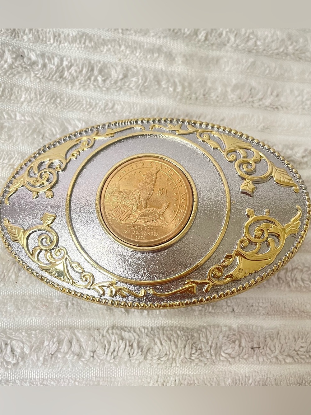 2015 First Commemorative Mint Belt Buckle with Genuine U.S. $1 Coin